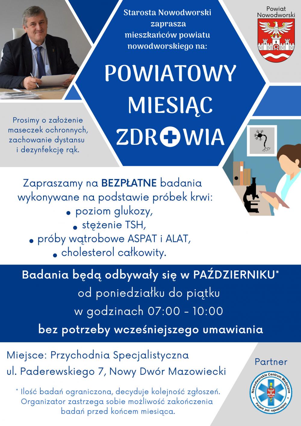 Ogłoszenie dla powiatu nowodworskiego dotyczące bezpłatnych badań.