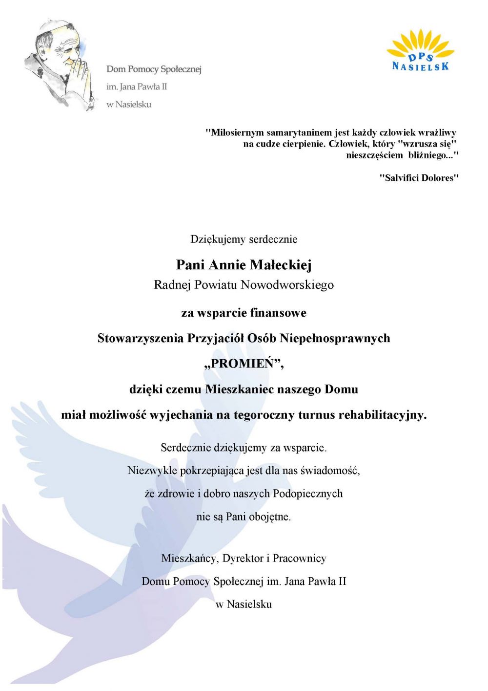 Podziękowanie dla Pani Anny Małeckiej.