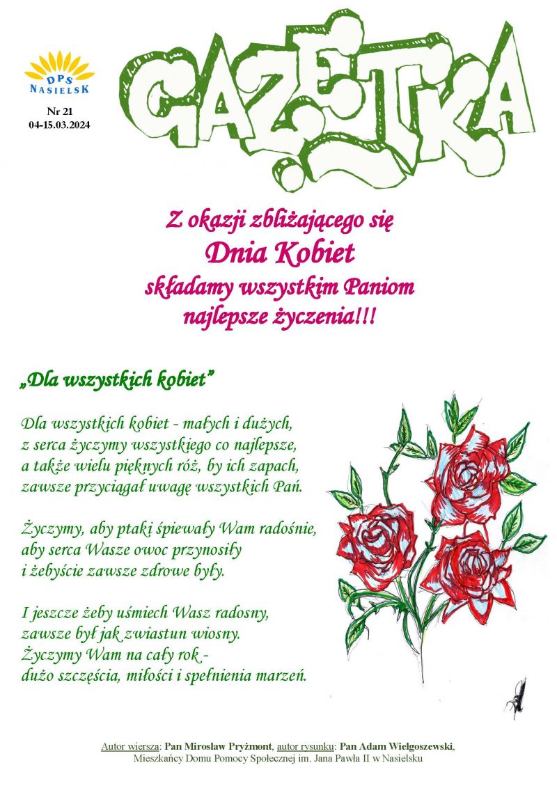Gazetka naszego Domu. Numer 21. Strona pierwsza.