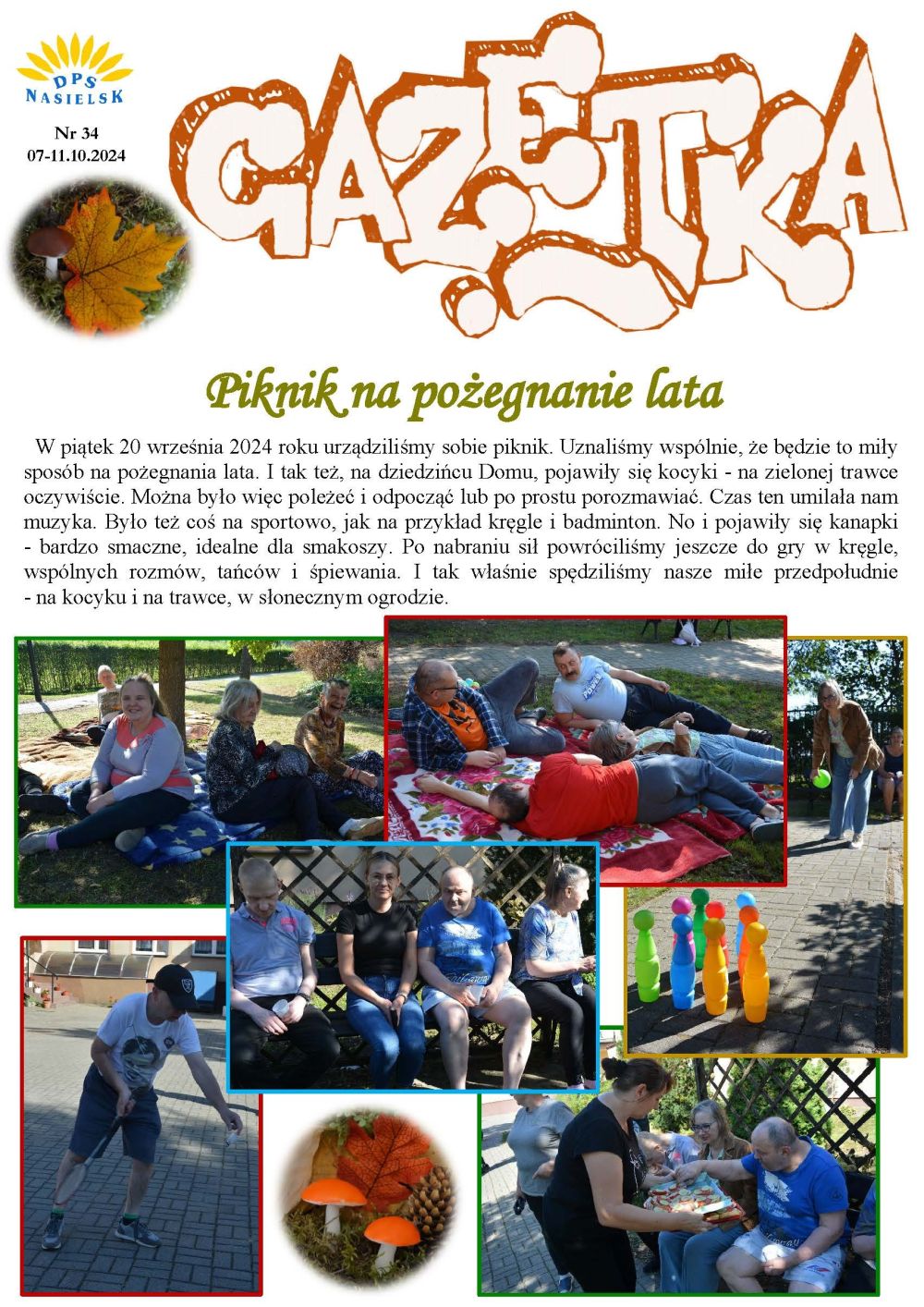Gazetka naszego Domu. Numer 34. Strona pierwsza.