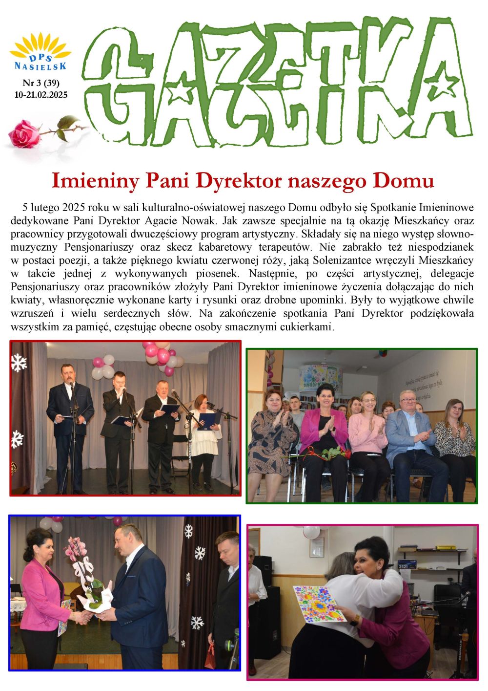 Gazetka naszego Domu. Numer 39. Strona pierwsza.