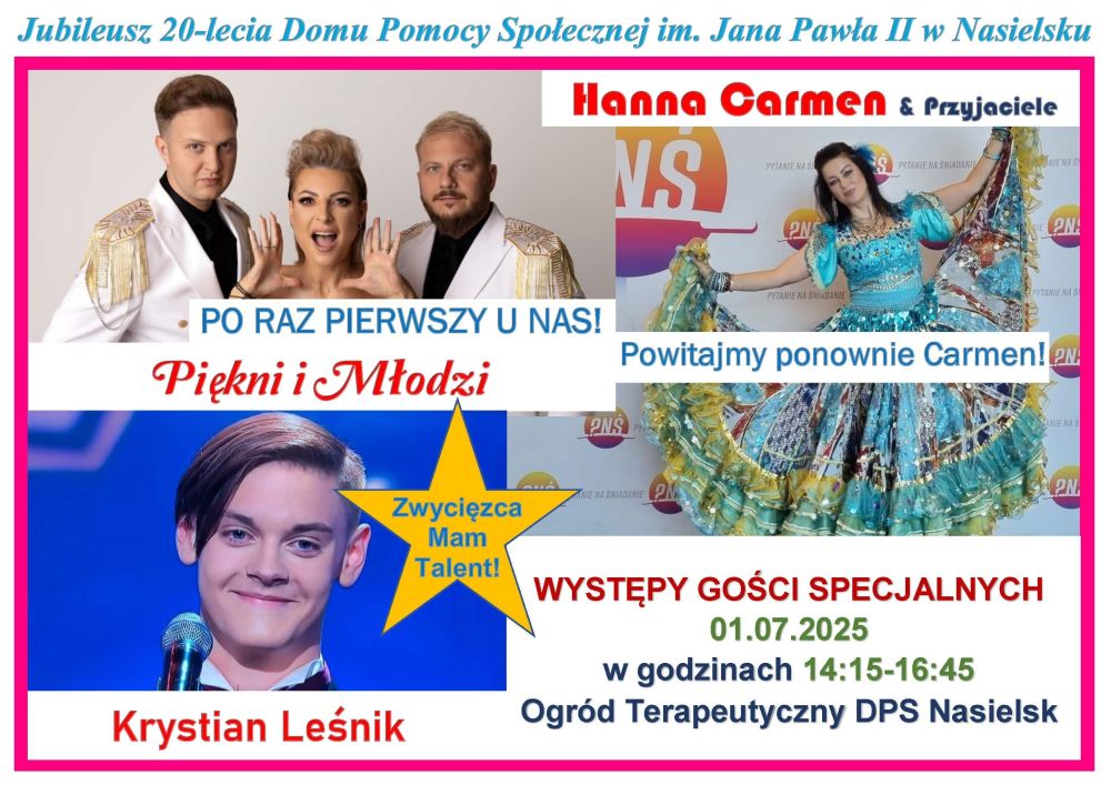 Zapowiedź występów Gości Specjalnych podczas Jubileuszu 20-lecia naszego Domu.