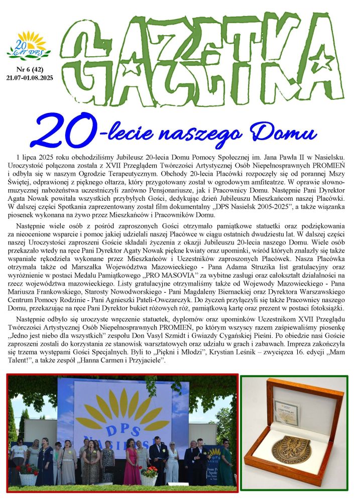 Gazetka naszego Domu. Numer 42. Strona pierwsza.