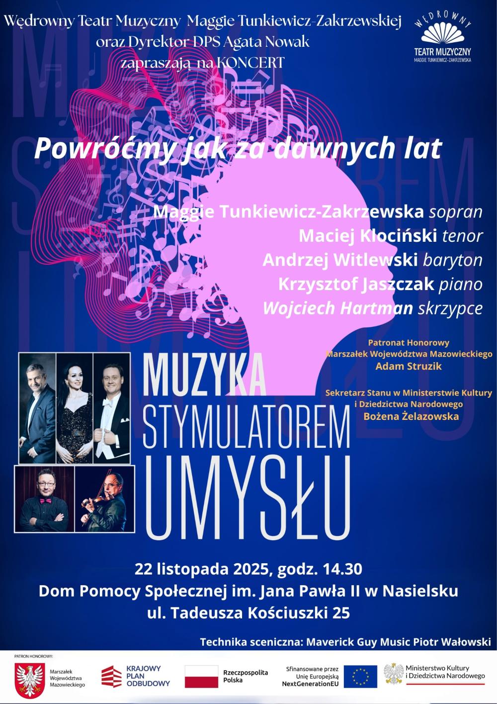 Informacja o koncercie, który odbędzie się w naszym Domu w listopadzie 2025 roku.