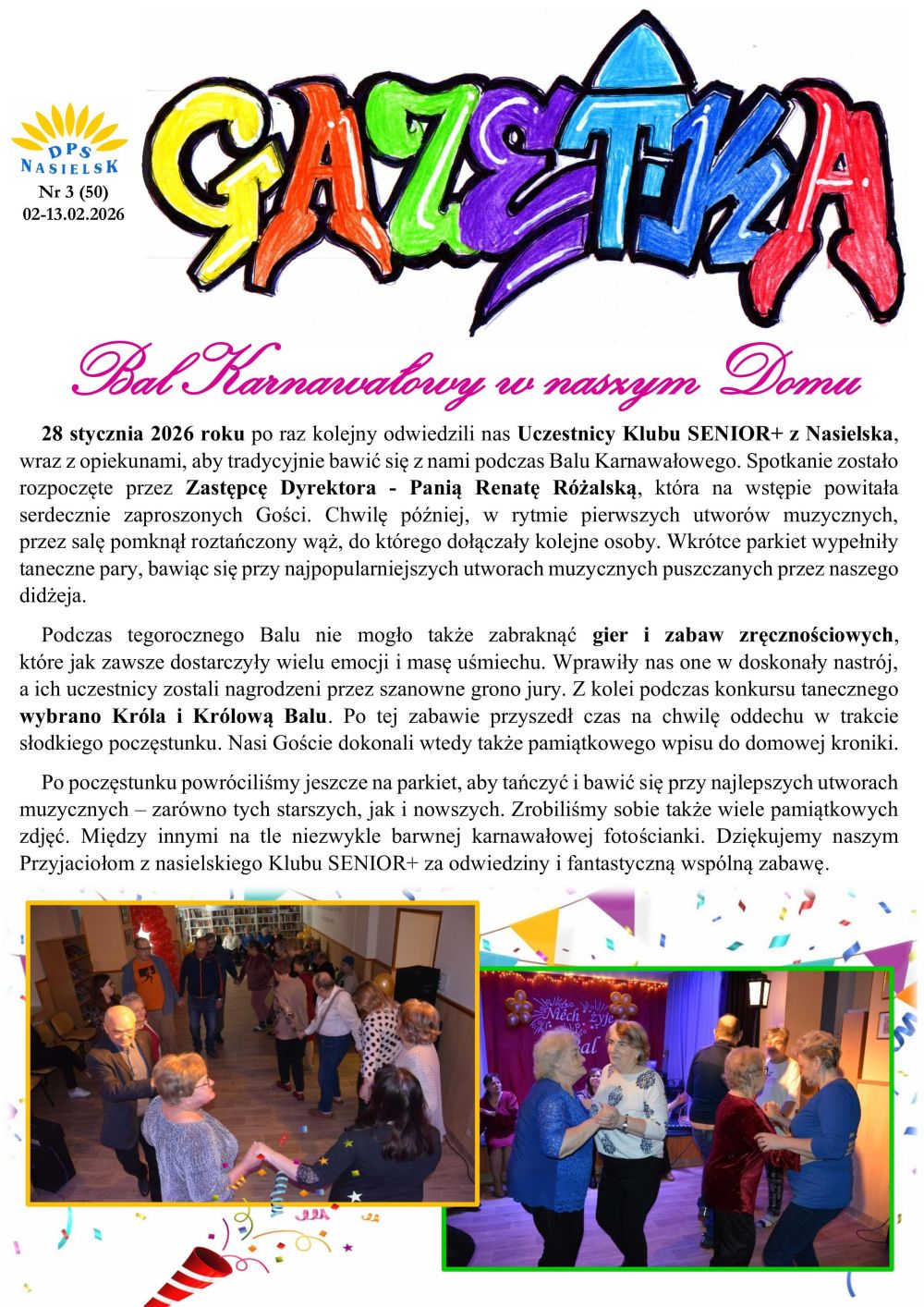 Gazetka naszego Domu. Numer 50. Strona pierwsza.