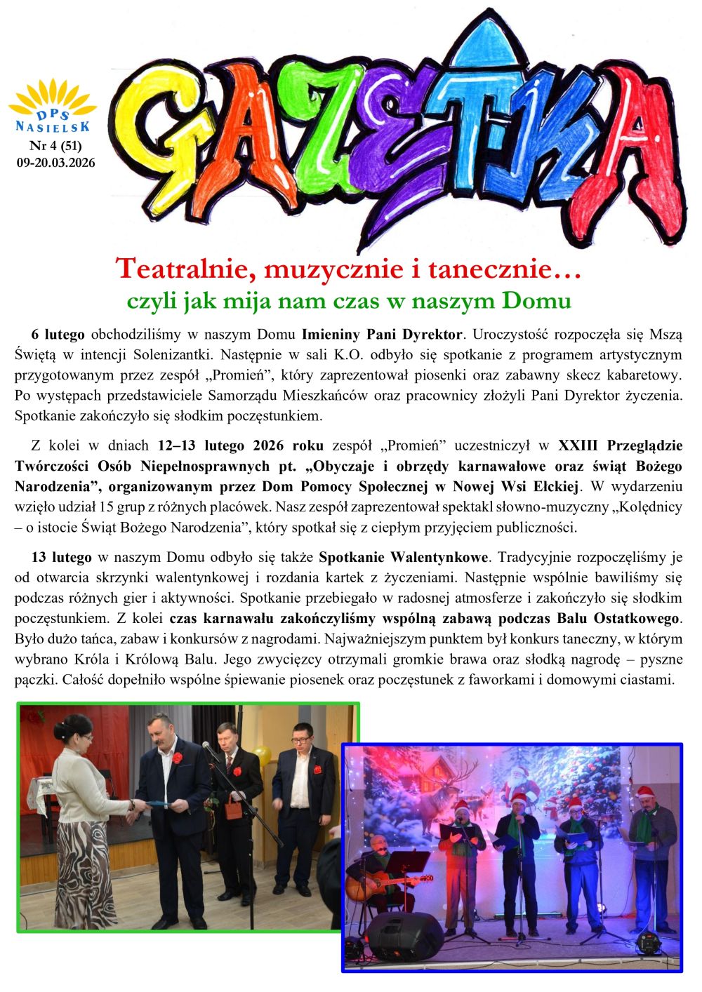 Gazetka naszego Domu. Numer 51. Strona pierwsza.