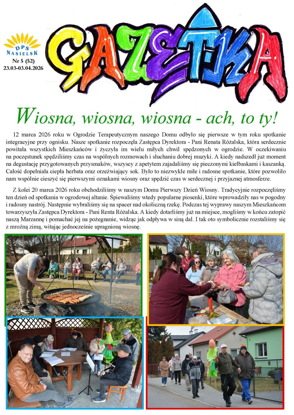 Gazetka naszego Domu. Numer 52. Strona pierwsza.