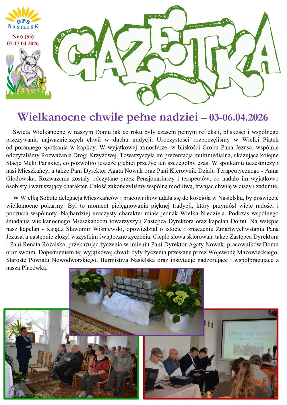 Gazetka naszego Domu. Numer 53. Strona pierwsza.