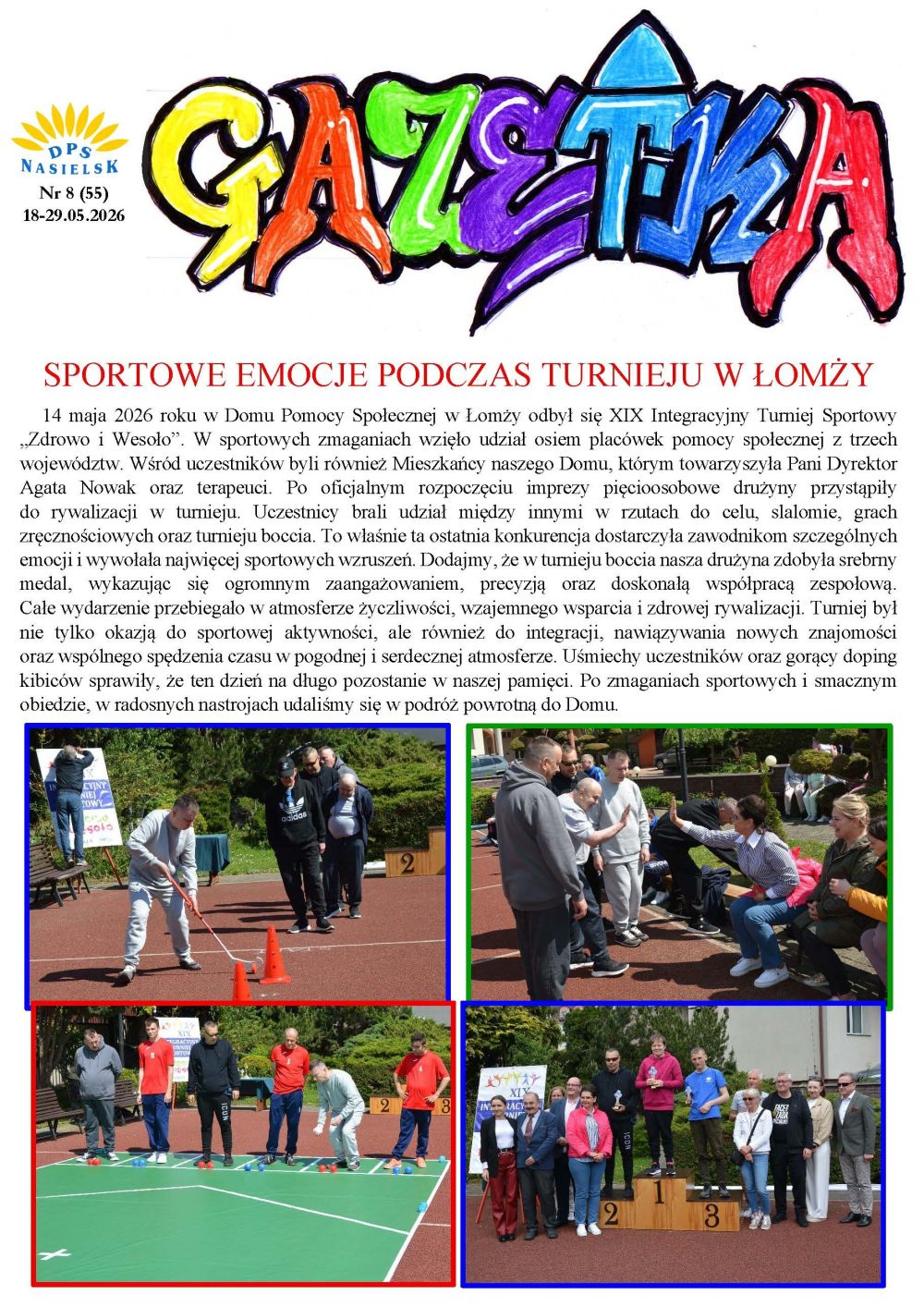 Gazetka naszego Domu. Numer 55. Strona pierwsza.